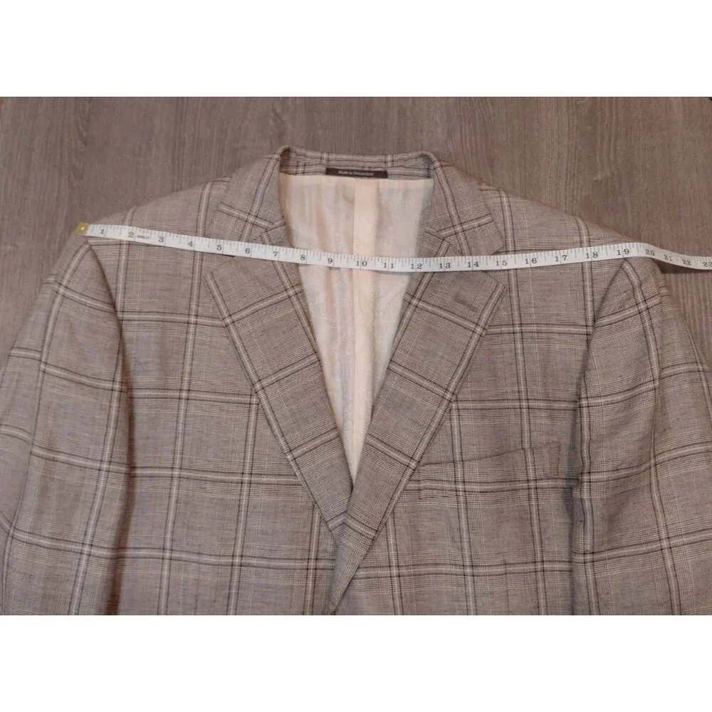Baumans Ermenegildo Zegna Blazer Sport Coat 3-Button Linen Wool Checked‎ Blazer